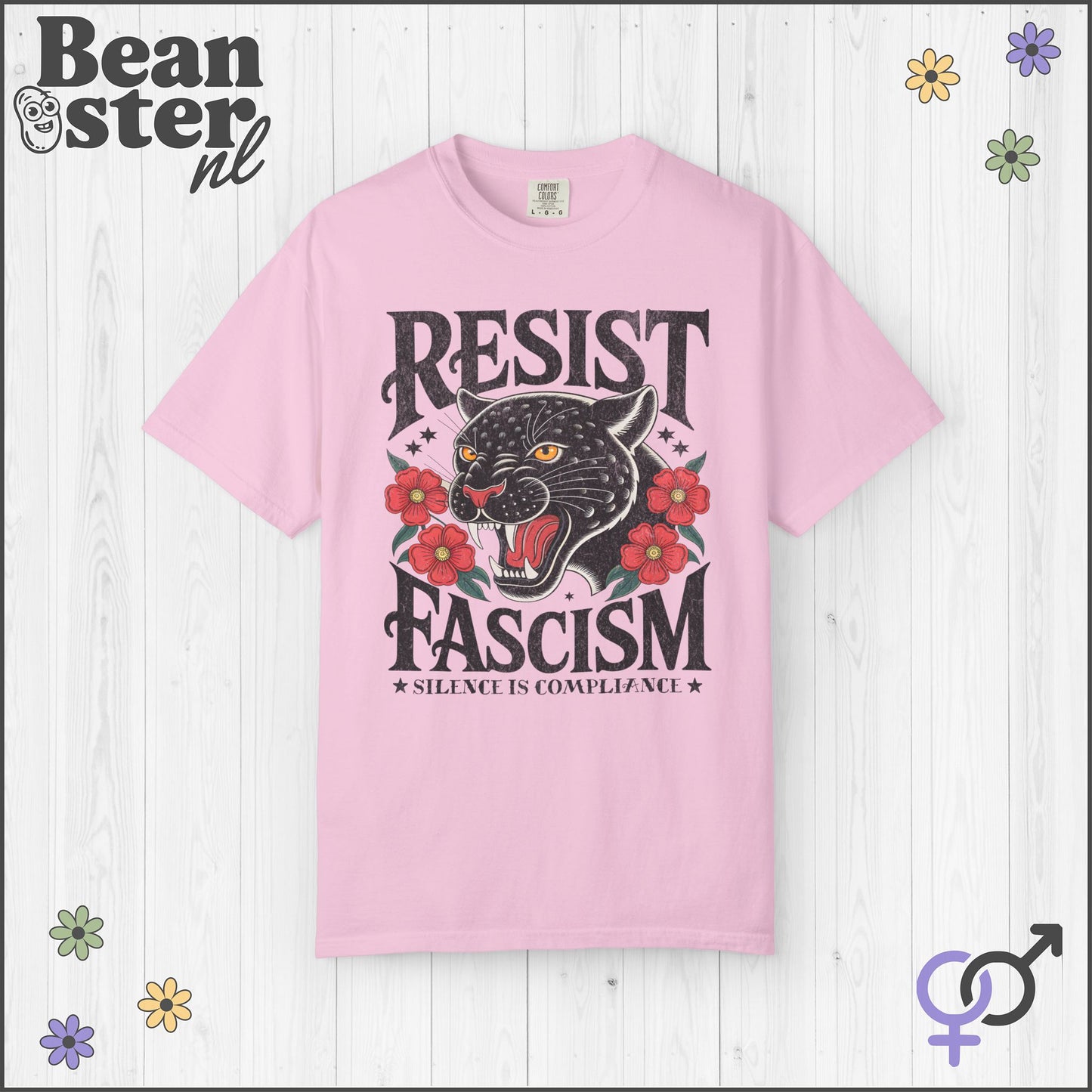 Resist Fascism Shirt – Retro Floral Panther