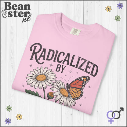 Radicalized by Basic Decency T-Shirt – Floral Butterfly Tee