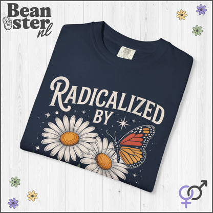 Radicalized by Basic Decency T-Shirt – Floral Butterfly Tee