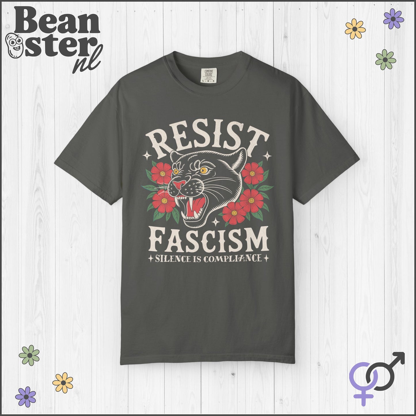 Resist Fascism Shirt – Retro Floral Panther