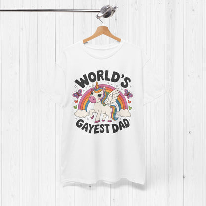 Worlds Gayest Dad T-Shirt – Rainbow Unicorn