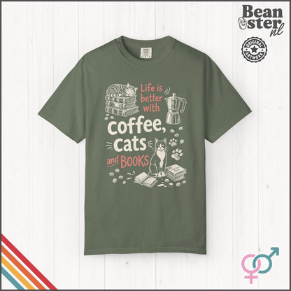 Coffee Cats And Books T-Shirt | Cozy Book Lover Gift