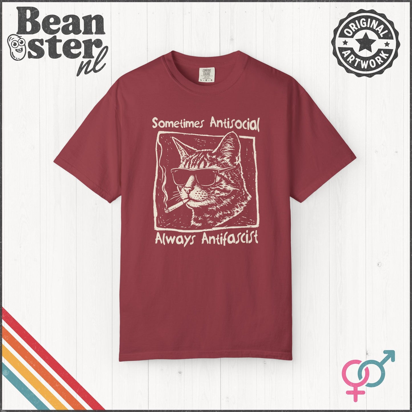Sometimes Antisocial Always Antifascist Cat T-Shirt