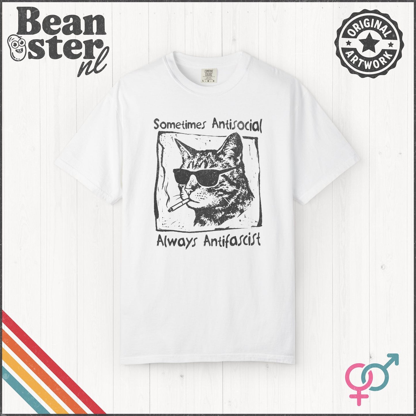 Sometimes Antisocial Always Antifascist Cat T-Shirt