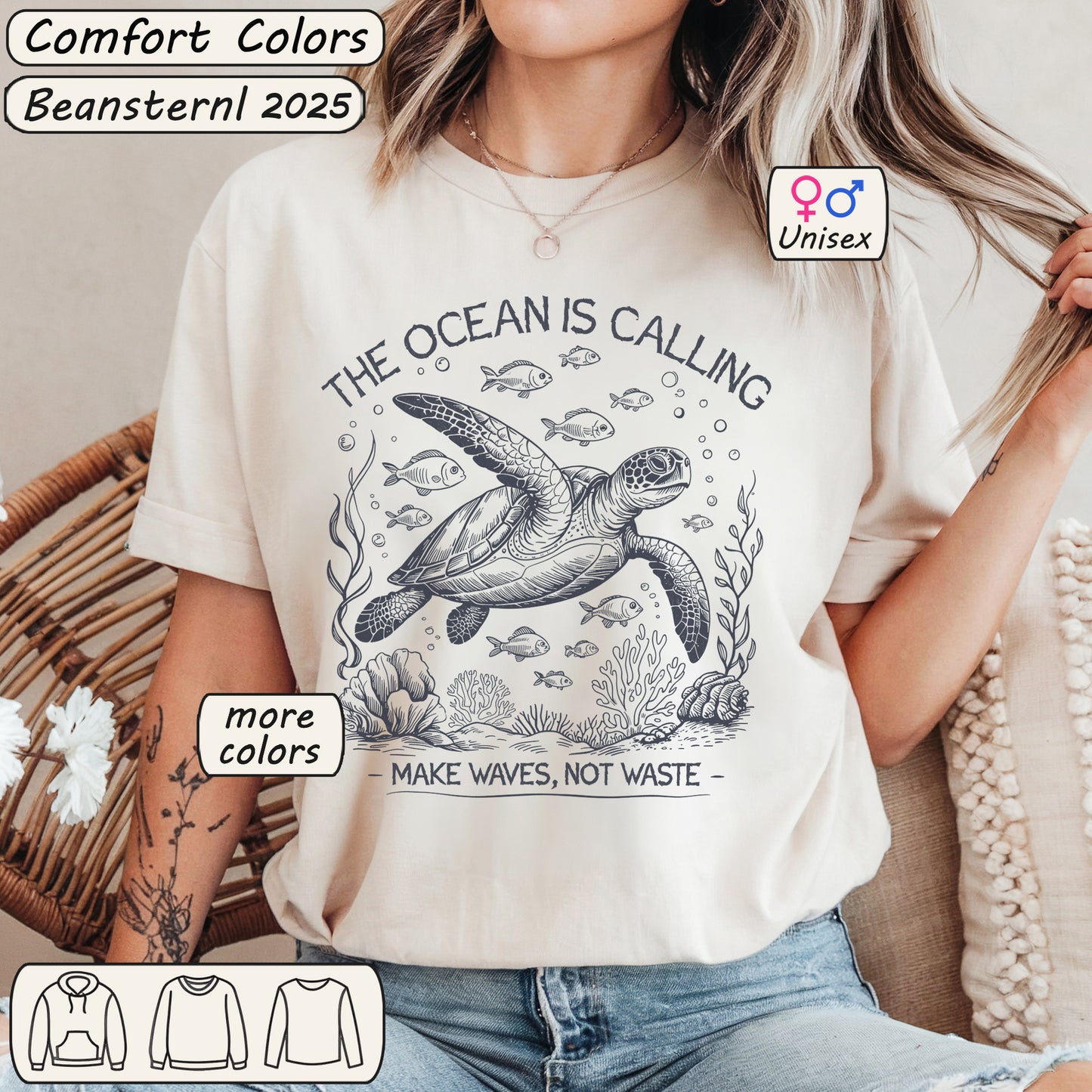The Ocean Is Calling Vintage Sea Creatures Graphic Tee