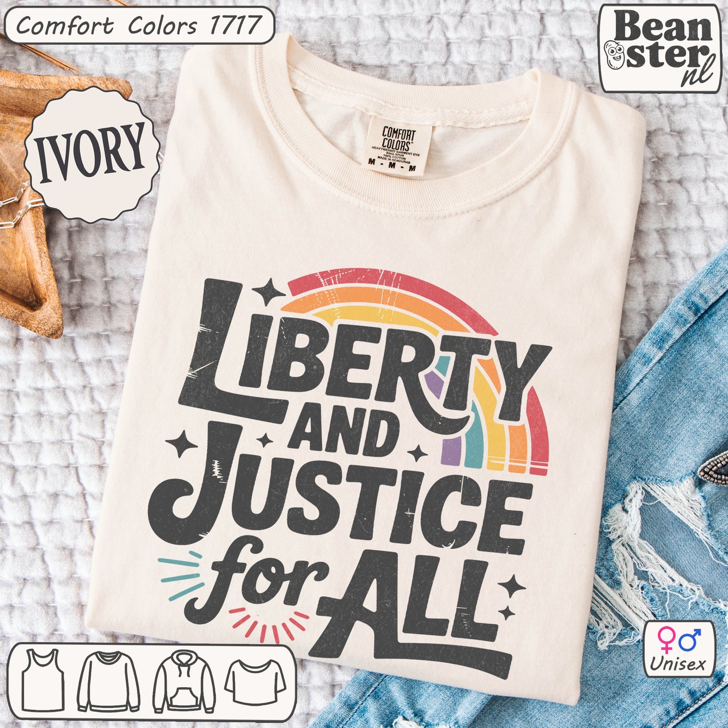 Liberty And Justice For All Retro Rainbow Activist Tee