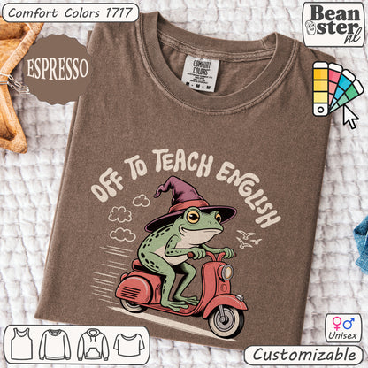 Funny Scooter Frog “Off to Teach English” T-Shirt