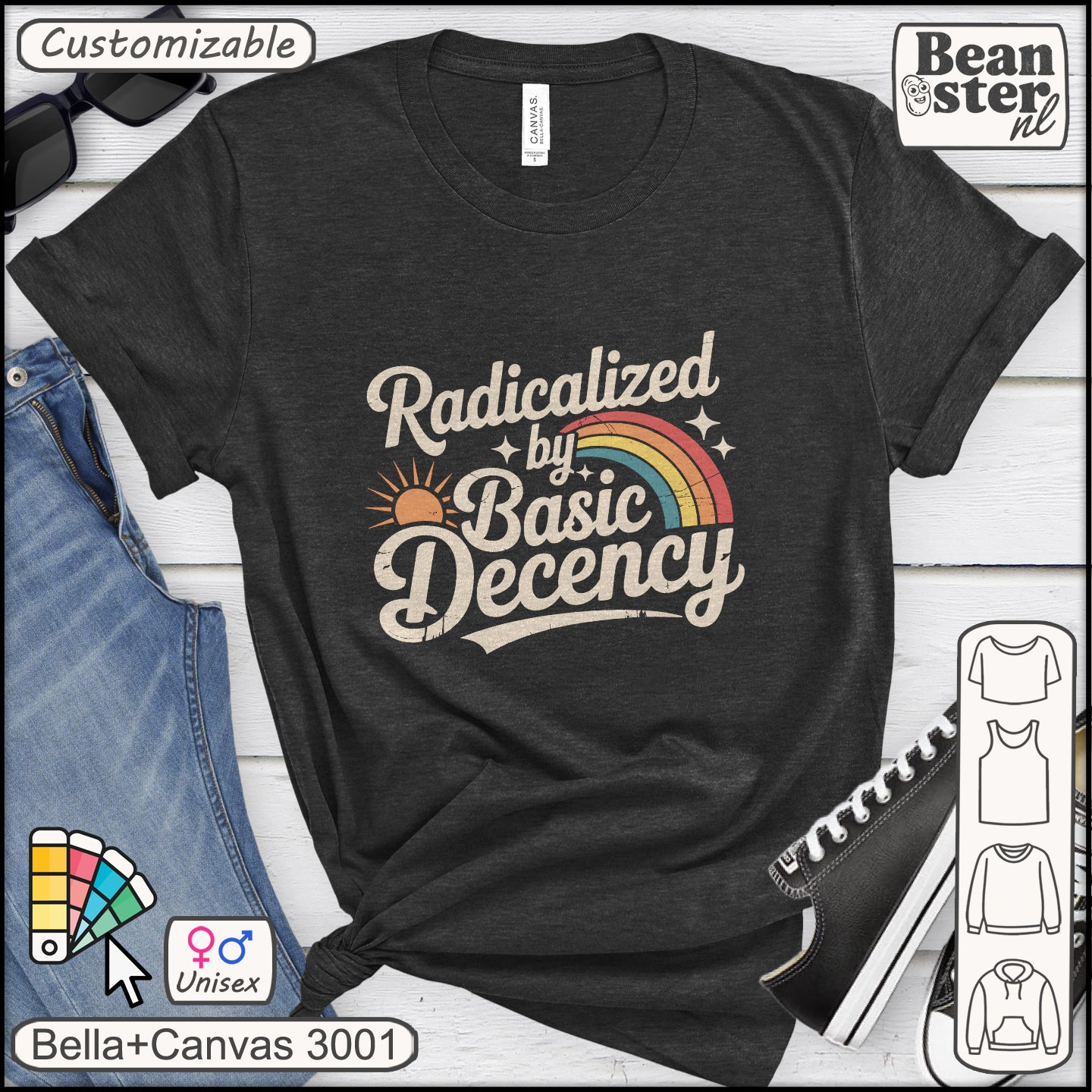 Radicalized By Basic Decency Retro Rainbow Tee 🌈