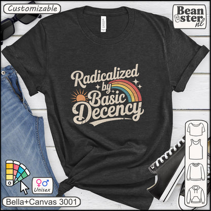 Radicalized By Basic Decency Retro Rainbow Tee 🌈