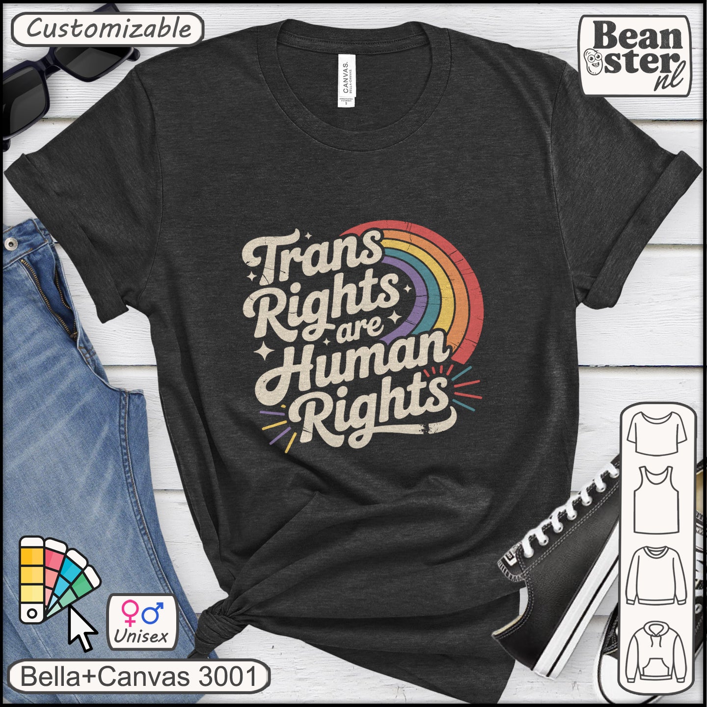 Retro rainbow Trans Rights Human Rights t-shirt