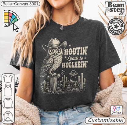 Hootin Leads To Hollerin Owl T-Shirt – Funny Country Tee