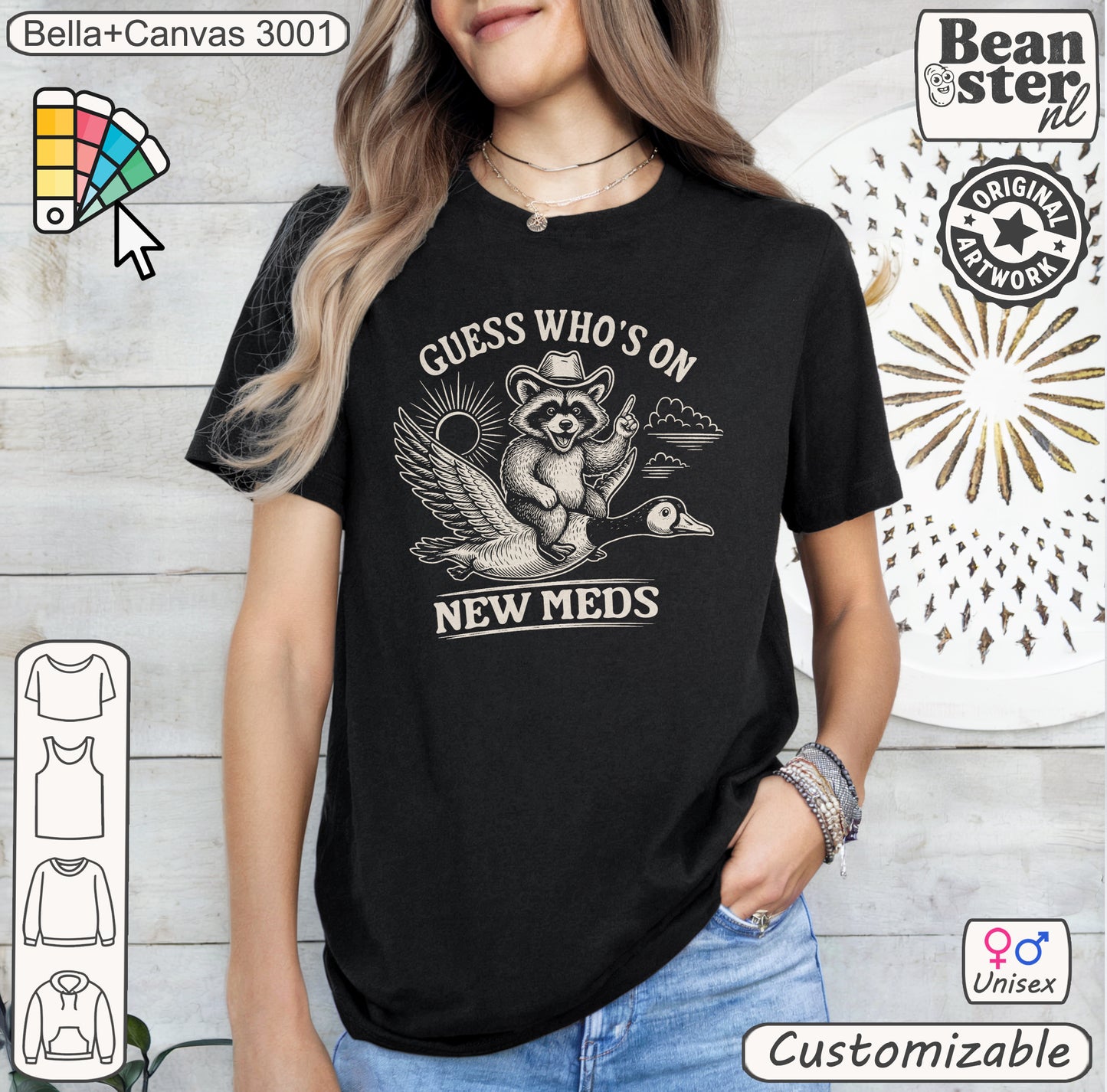 Guess Who’s On New Meds Raccoon Goose Funny Graphic Tee