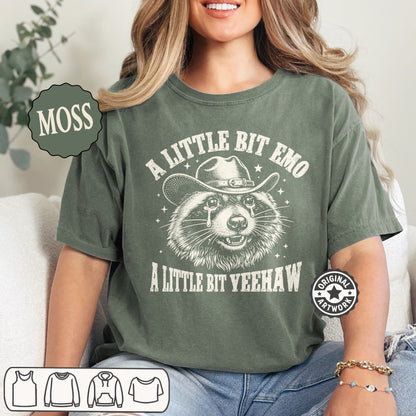 A Little Bit Emo A Little Bit Yeehaw Shirt | Sarcastic Humor Gift,  Funny Raccoon Meme T-Shirt, Comfort Colors Graphic Tee