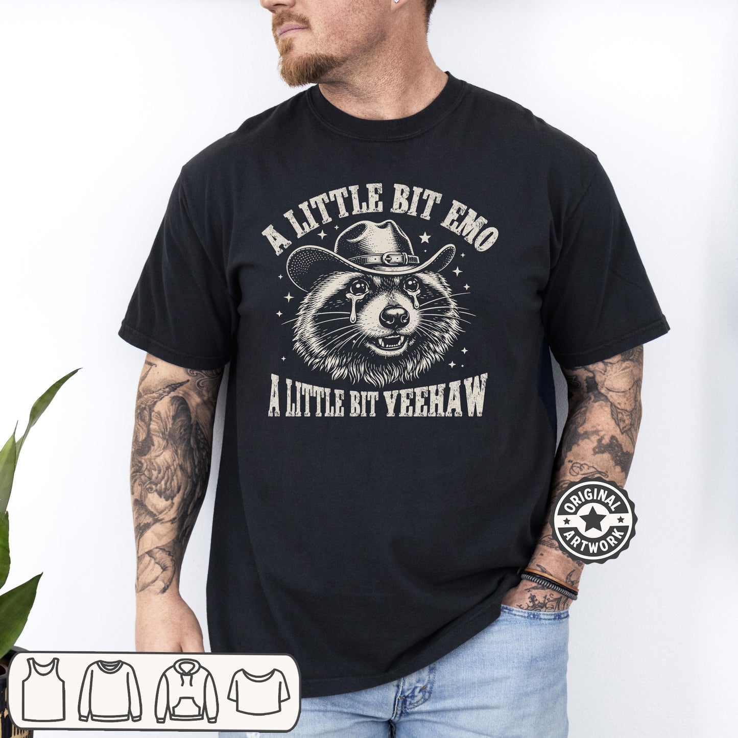 A Little Bit Emo A Little Bit Yeehaw Shirt | Sarcastic Humor Gift,  Funny Raccoon Meme T-Shirt, Comfort Colors Graphic Tee