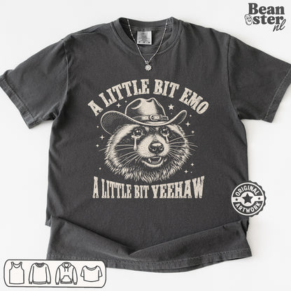 A Little Bit Emo A Little Bit Yeehaw Shirt | Sarcastic Humor Gift,  Funny Raccoon Meme T-Shirt, Comfort Colors Graphic Tee