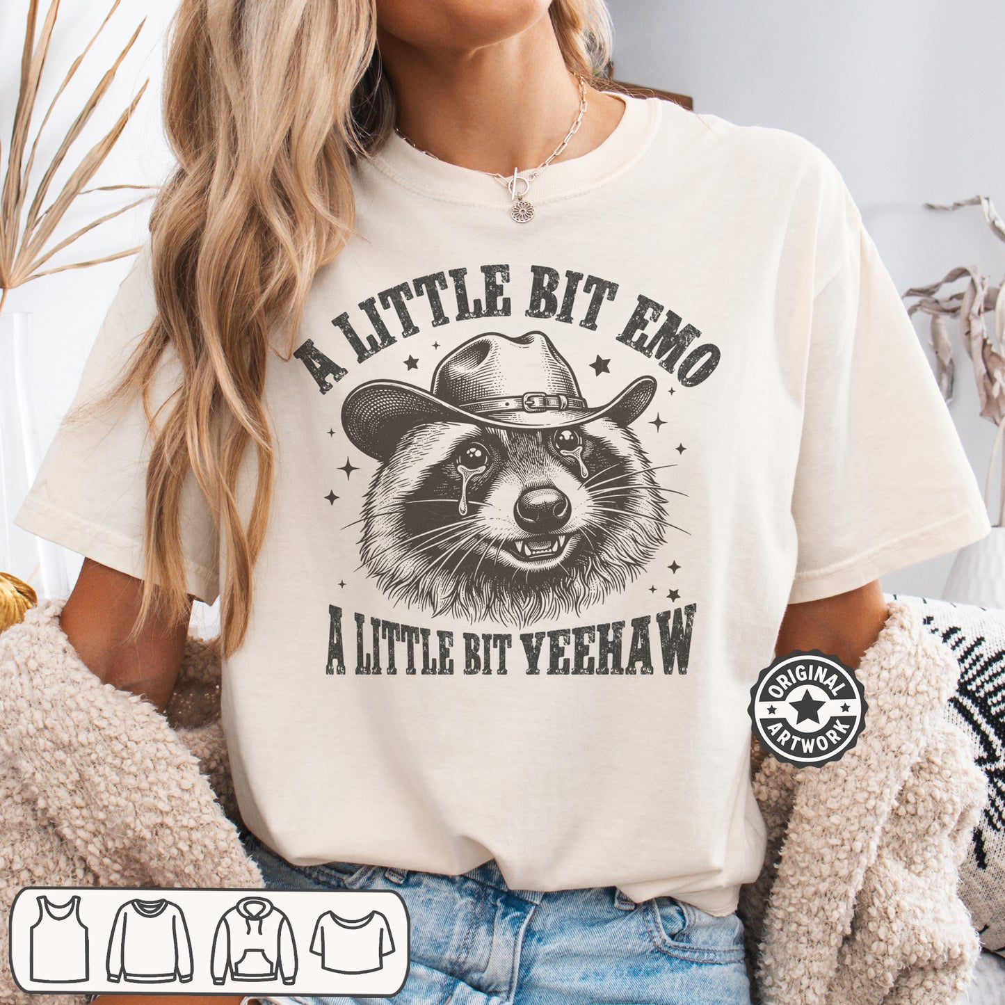 A Little Bit Emo A Little Bit Yeehaw Shirt | Sarcastic Humor Gift,  Funny Raccoon Meme T-Shirt, Comfort Colors Graphic Tee
