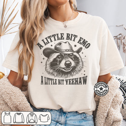 A Little Bit Emo A Little Bit Yeehaw Shirt | Sarcastic Humor Gift,  Funny Raccoon Meme T-Shirt, Comfort Colors Graphic Tee