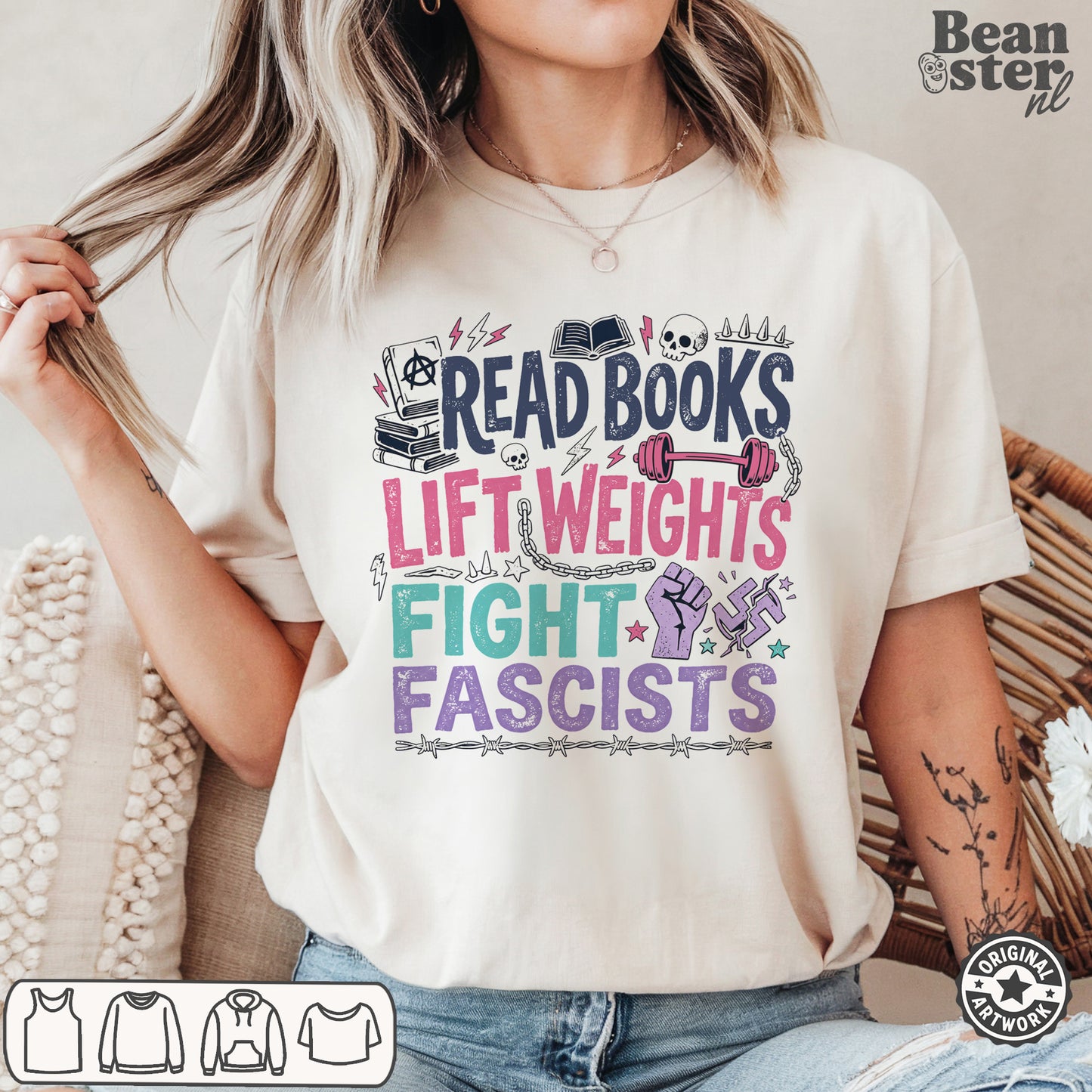 Read Books Lift Weights Fight Fascists T-Shirt
