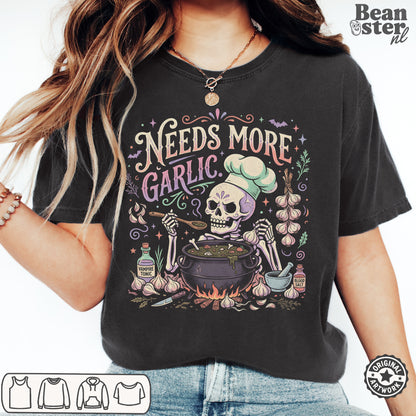 Needs More Garlic T-Shirt | Funny Foodie Kitchen Tee