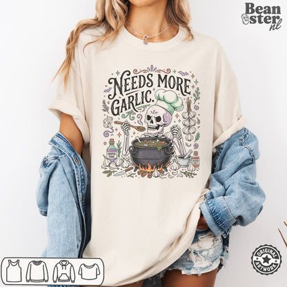 Needs More Garlic T-Shirt | Funny Foodie Kitchen Tee