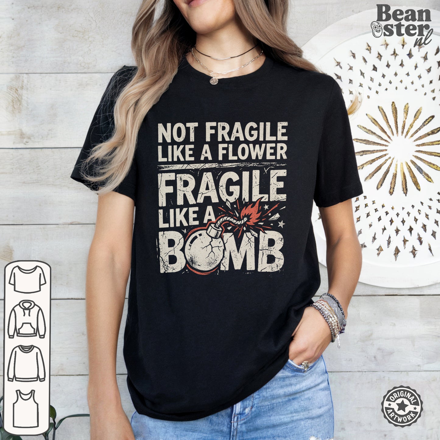 Not Fragile Like a Flower Feminist Bomb T-Shirt