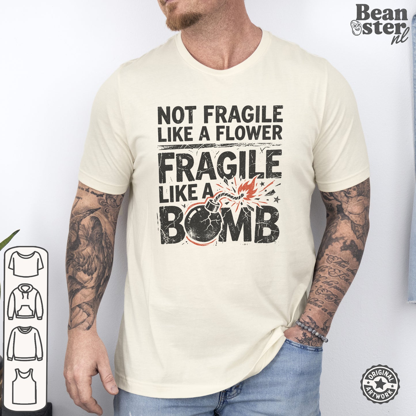 Not Fragile Like a Flower Feminist Bomb T-Shirt