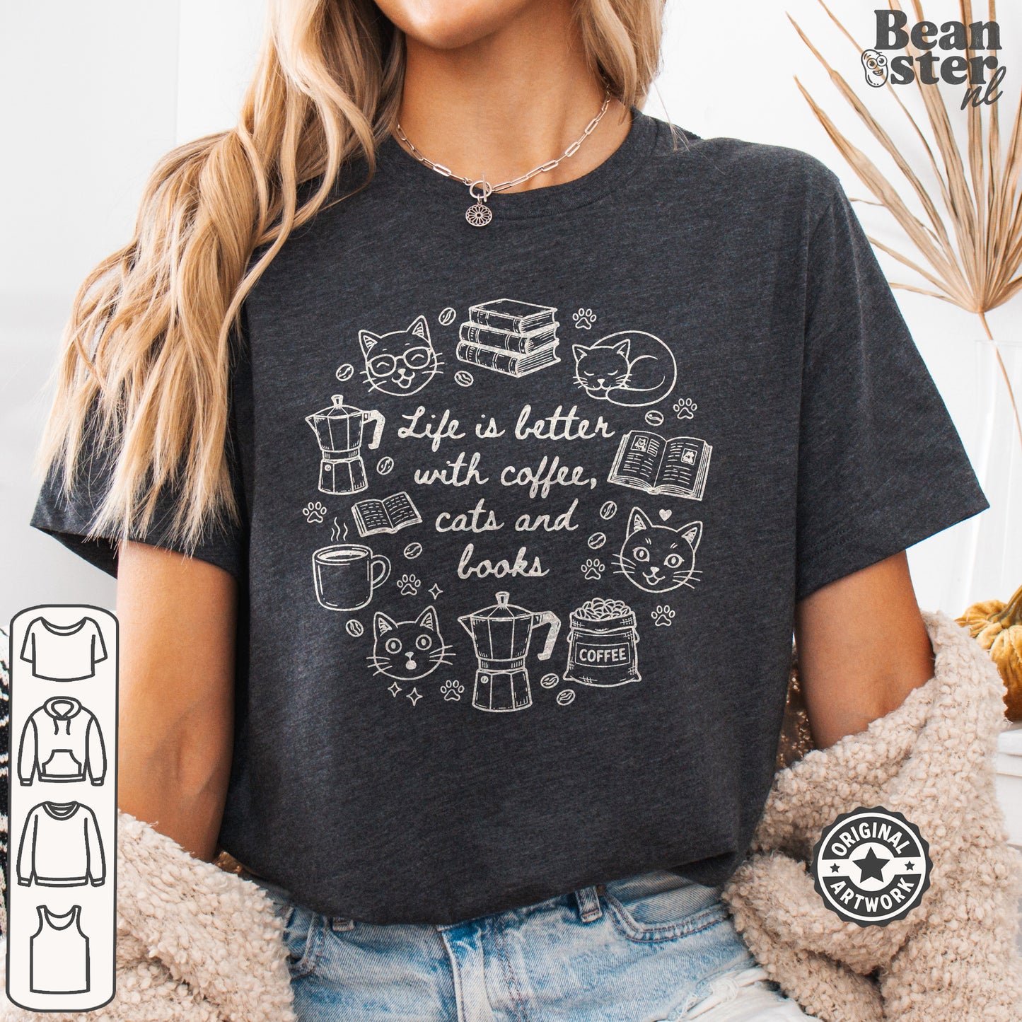 Coffee Cats And Books Shirt | Cozy Reading Tshirt, Vintage Reader Gift, Coffee Lover Retro Tee