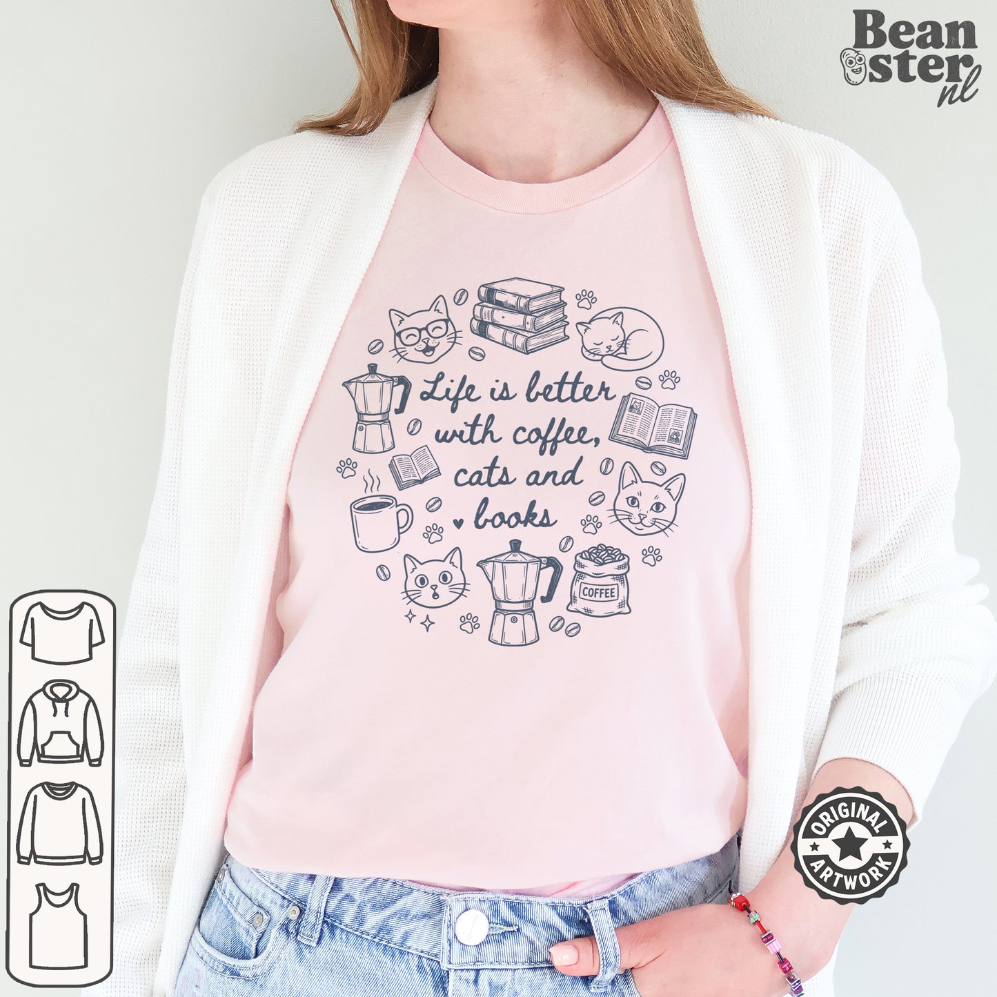 Coffee Cats And Books Shirt | Cozy Reading Tshirt, Vintage Reader Gift, Coffee Lover Retro Tee