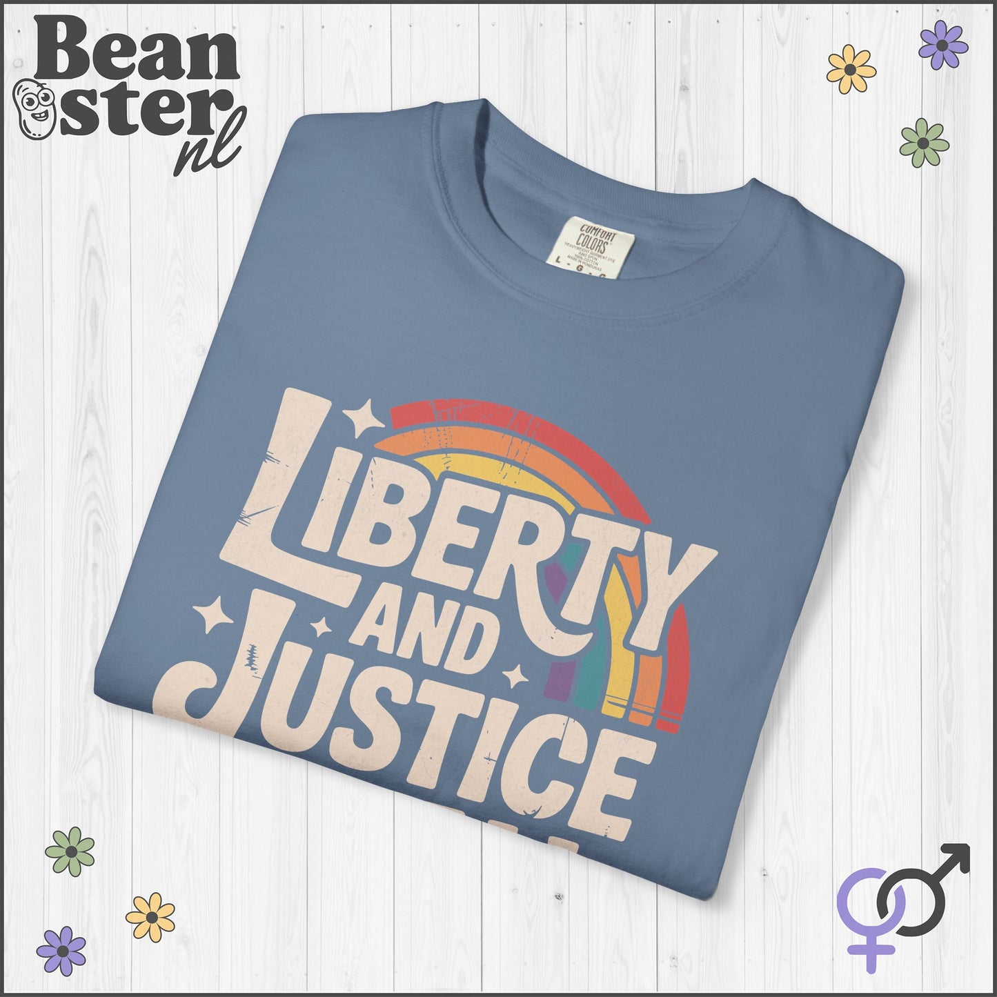 Liberty And Justice For All Retro Rainbow Activist Tee