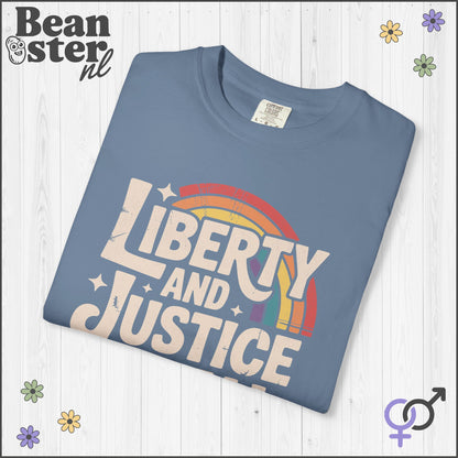 Liberty And Justice For All Retro Rainbow Activist Tee