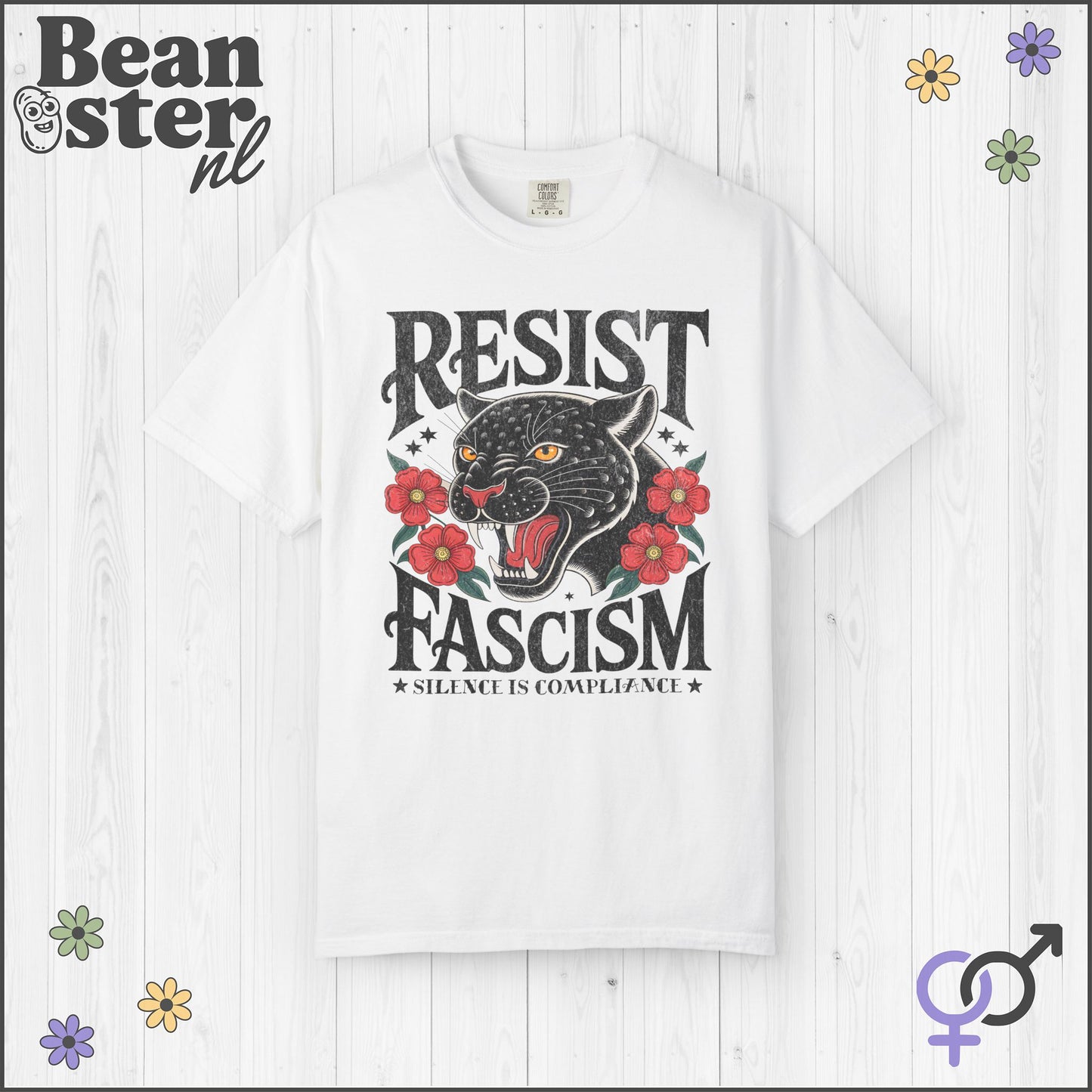 Resist Fascism Shirt – Retro Floral Panther