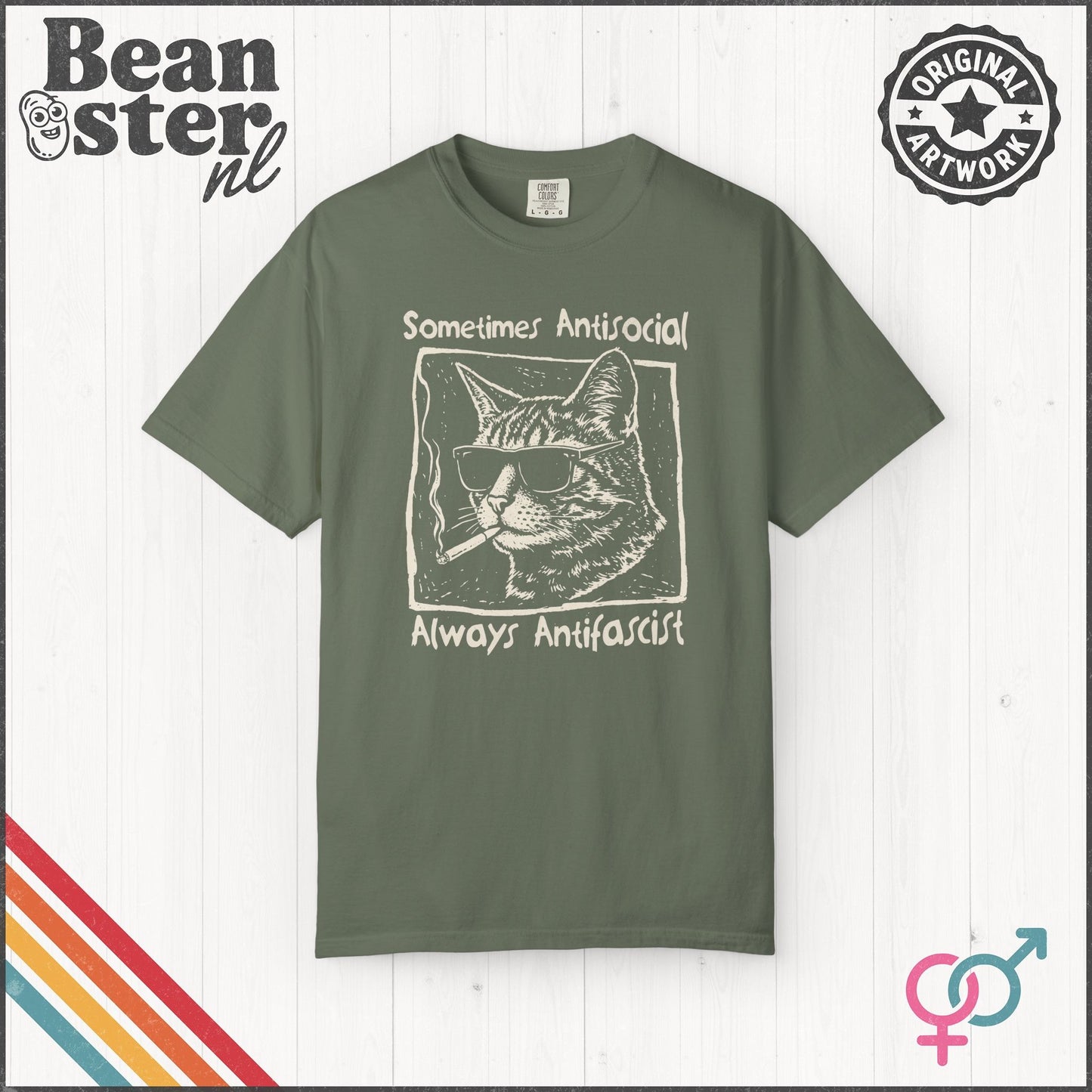 Sometimes Antisocial Always Antifascist Cat T-Shirt