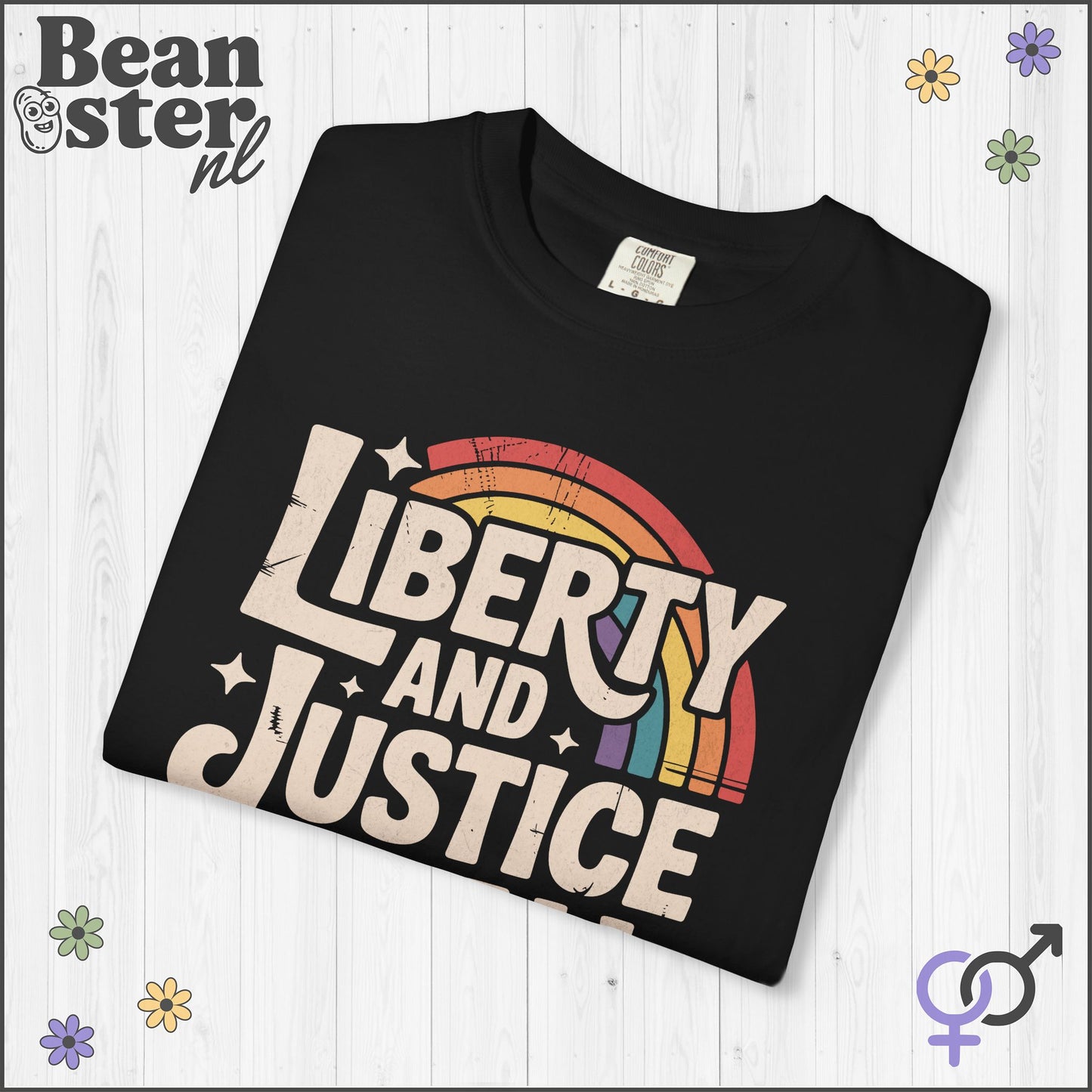 Liberty And Justice For All Retro Rainbow Activist Tee