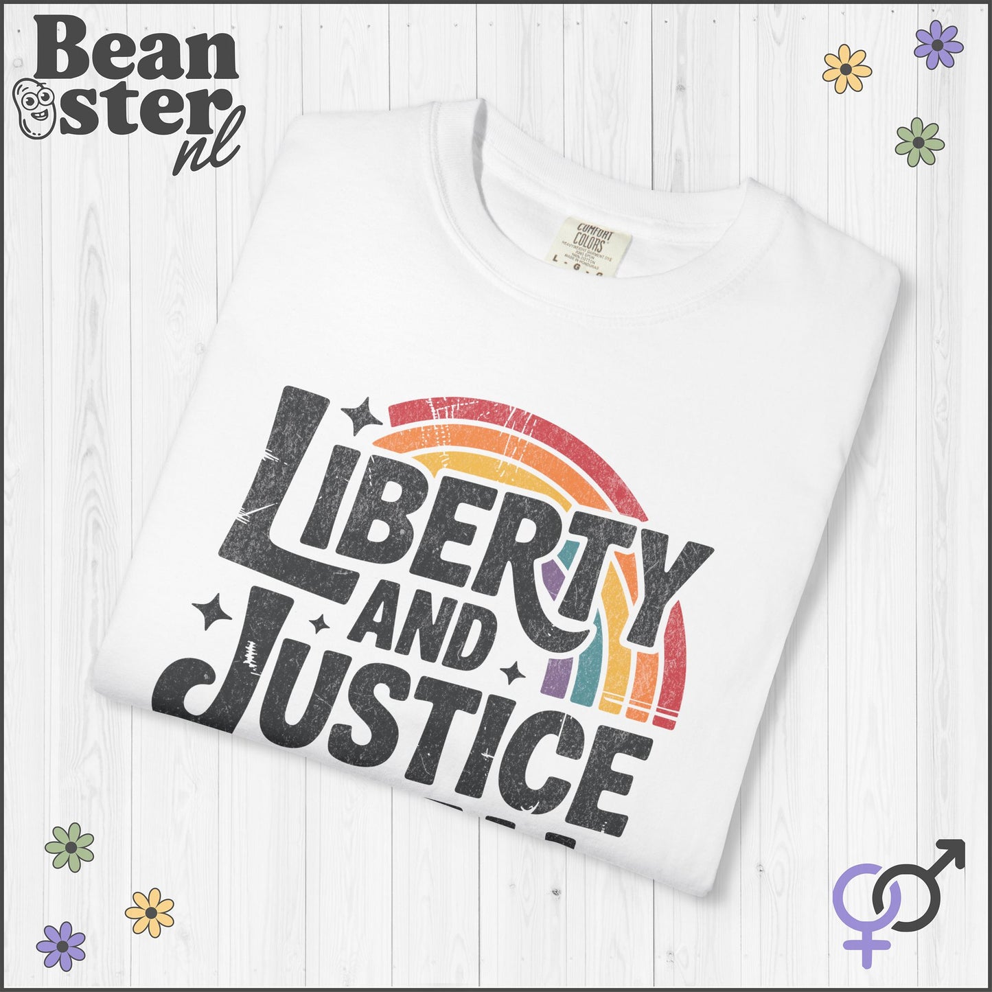 Liberty And Justice For All Retro Rainbow Activist Tee