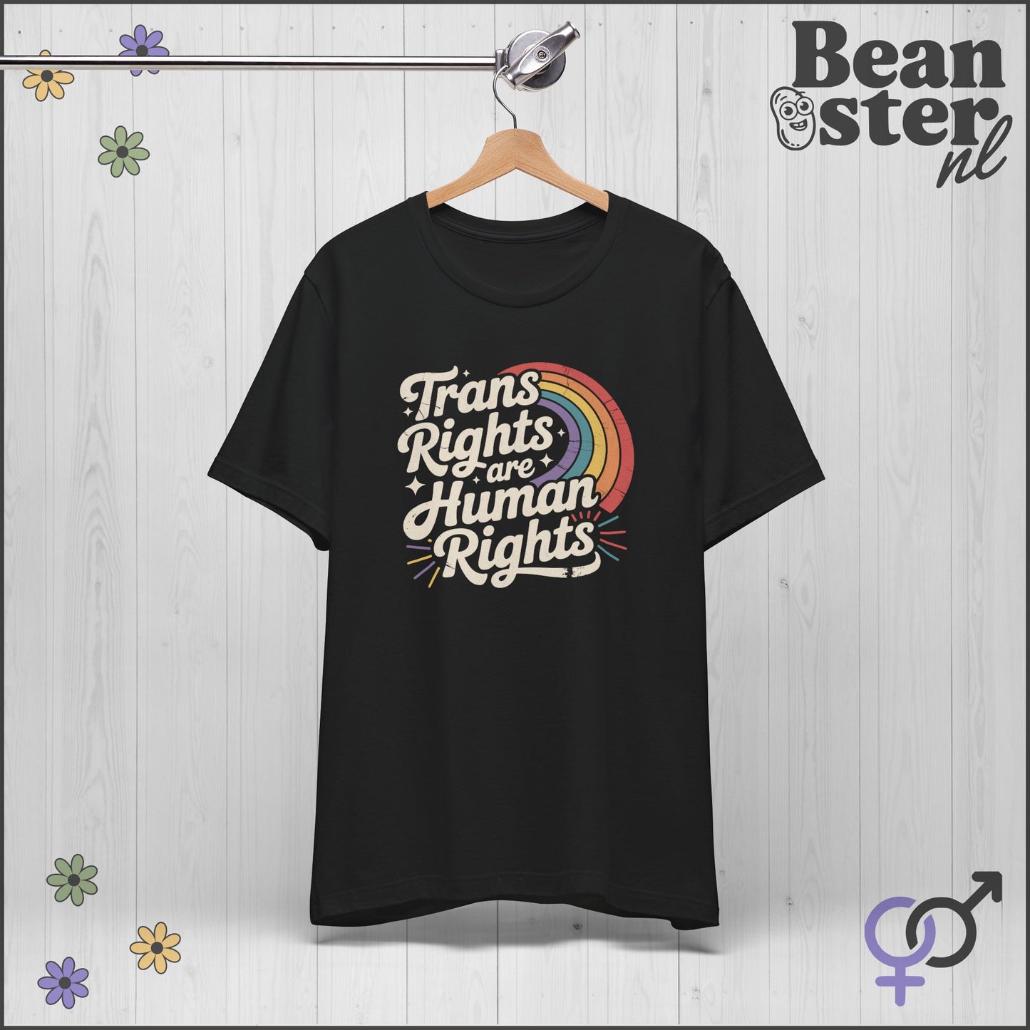 Trans Rights Human Rights Retro Rainbow T-Shirt 🌈