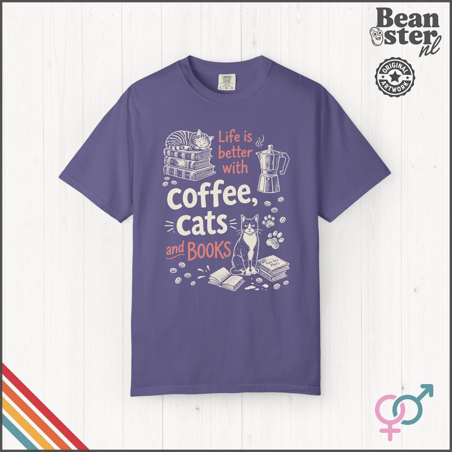 Coffee Cats And Books T-Shirt | Cozy Book Lover Gift