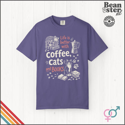 Coffee Cats And Books T-Shirt | Cozy Book Lover Gift