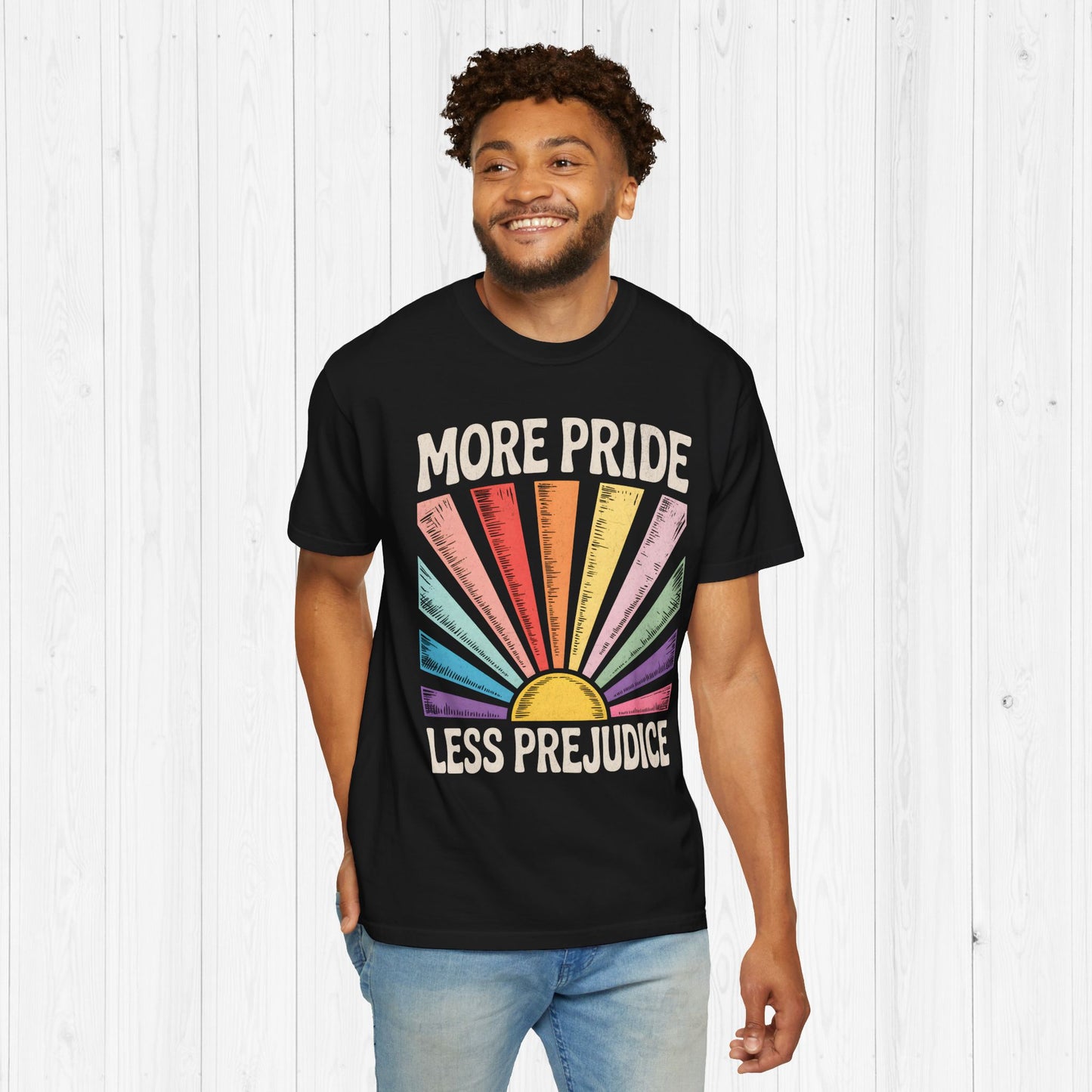 More Pride Less Prejudice Retro Rainbow Tee 🌈