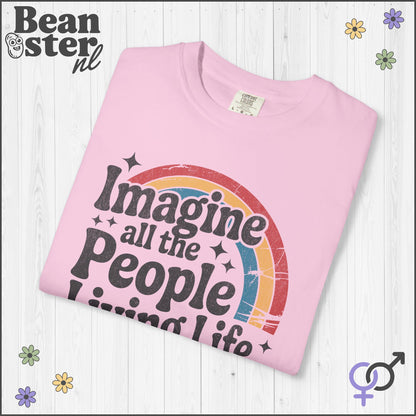 Imagine Peace Activist T-Shirt – Retro Rainbow Design
