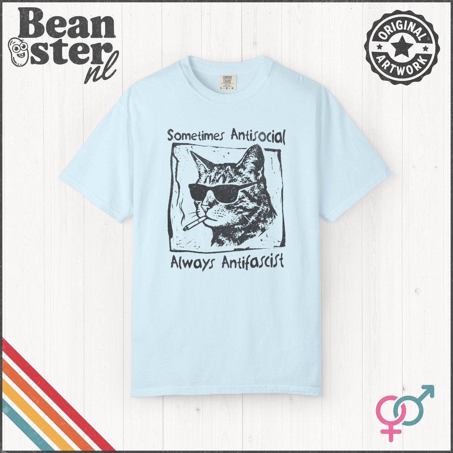Sometimes Antisocial Always Antifascist Cat T-Shirt