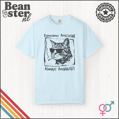 Sometimes Antisocial Always Antifascist Cat T-Shirt
