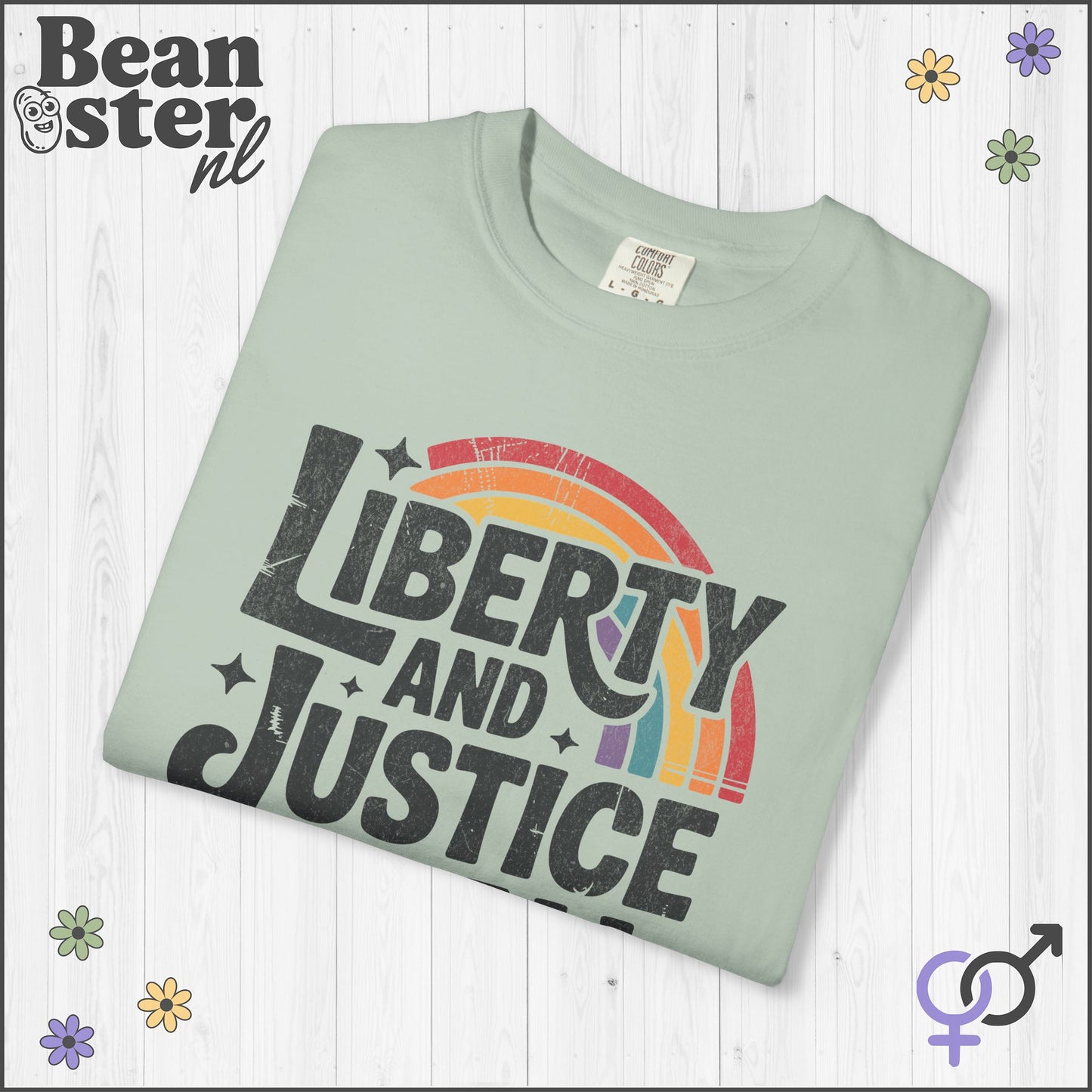 Liberty And Justice For All Retro Rainbow Activist Tee