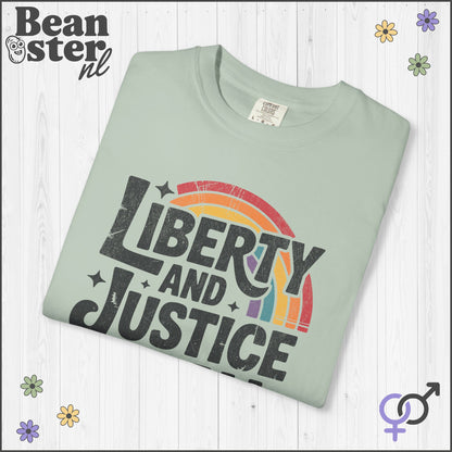 Liberty And Justice For All Retro Rainbow Activist Tee