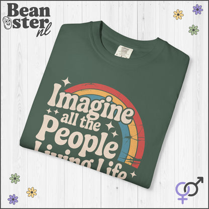 Imagine Peace Activist T-Shirt – Retro Rainbow Design
