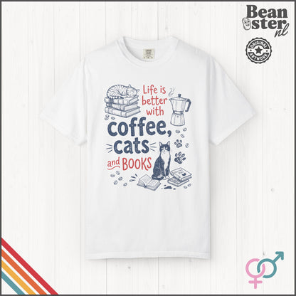 Coffee Cats And Books T-Shirt | Cozy Book Lover Gift