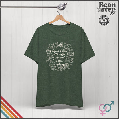 Coffee Cats And Books Shirt | Cozy Reading Tshirt, Vintage Reader Gift, Coffee Lover Retro Tee