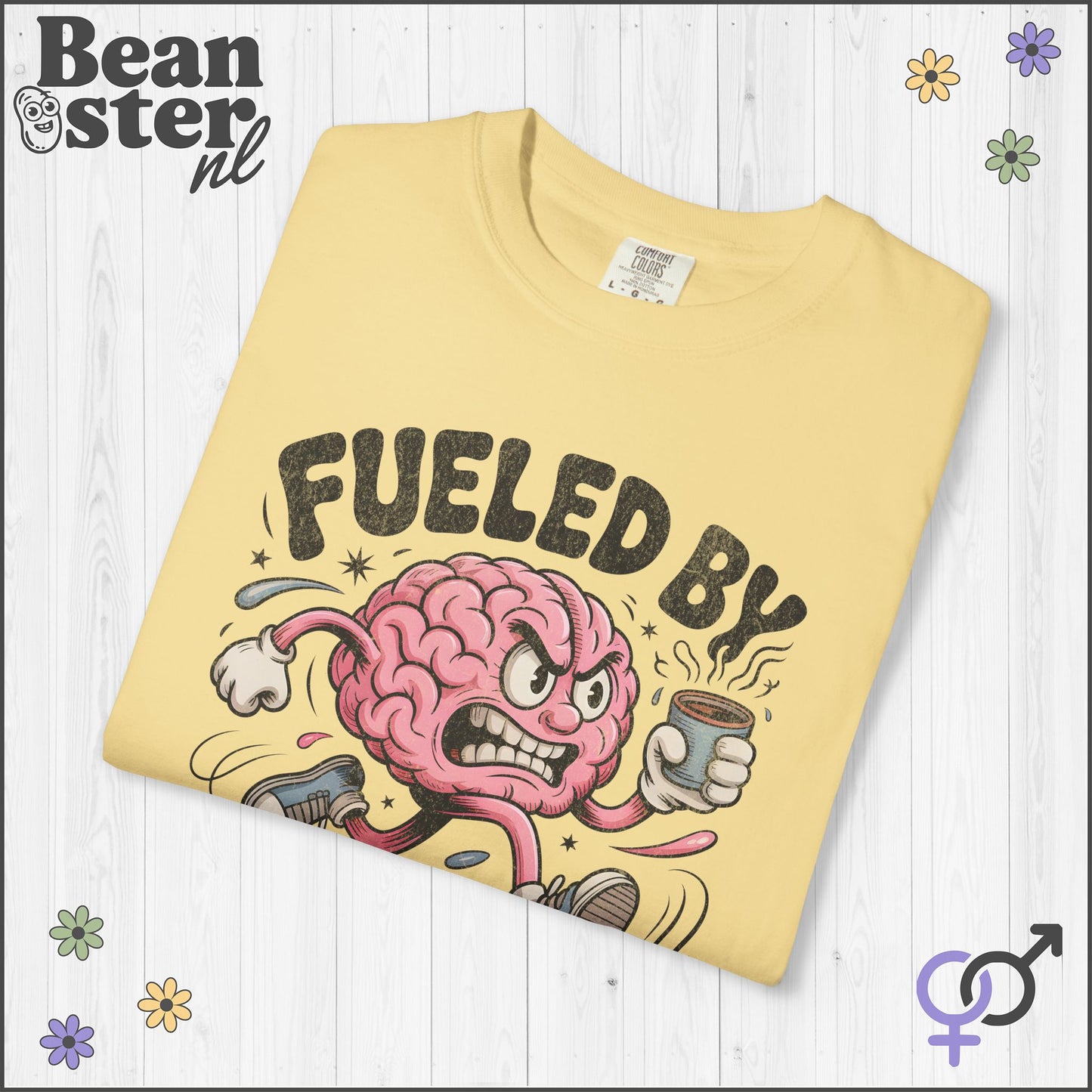 Fueled By Caffeine And Rage Funny Cartoon Brain Shirt