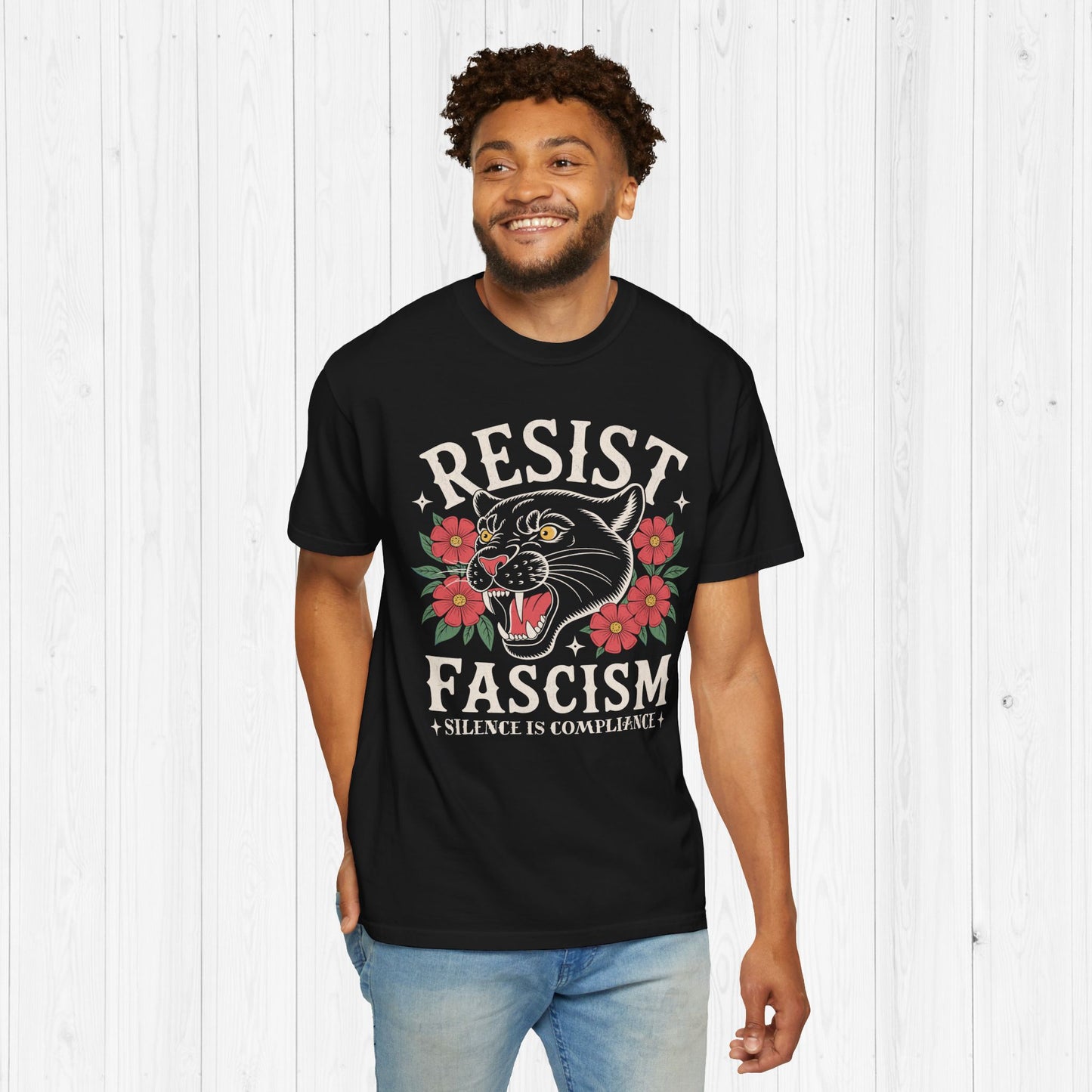 Resist Fascism Shirt – Retro Floral Panther
