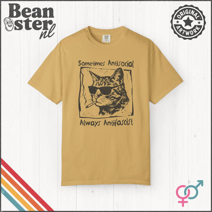 Sometimes Antisocial Always Antifascist Cat T-Shirt