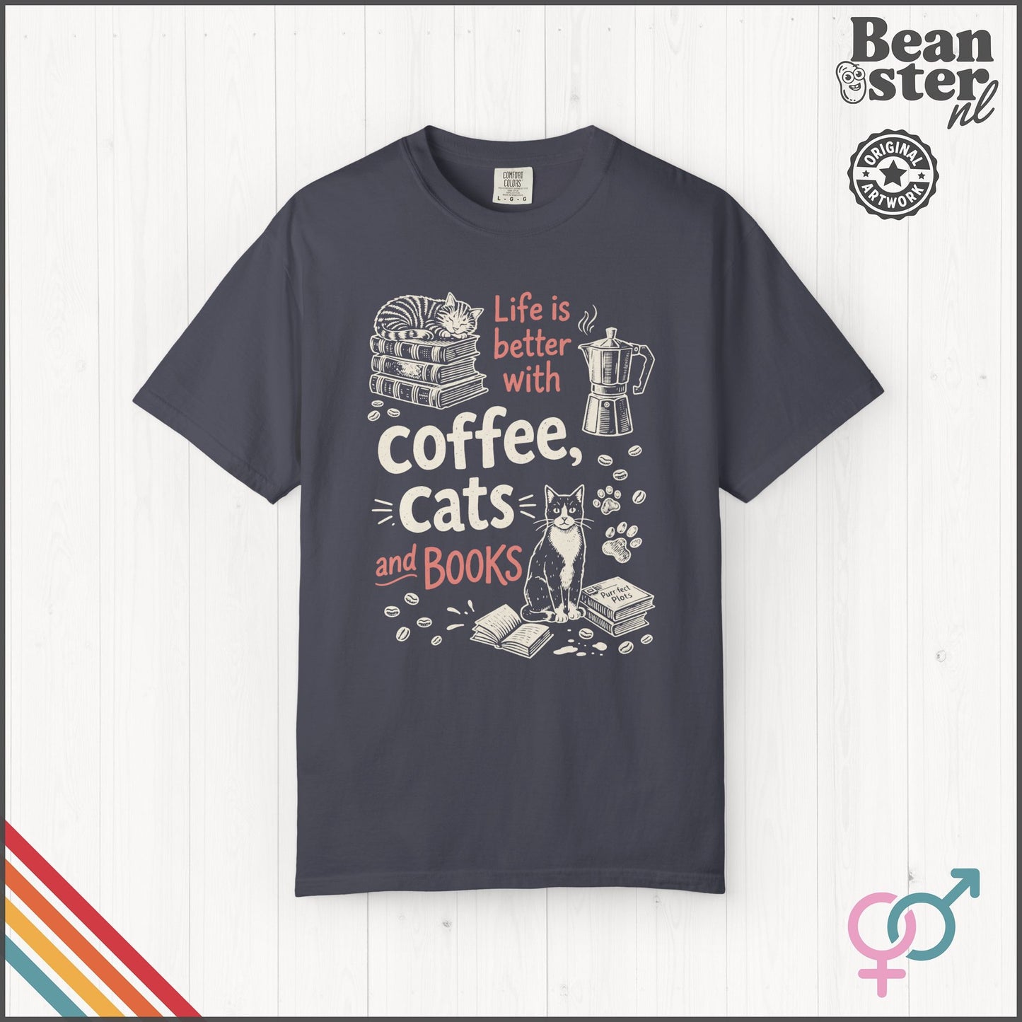 Coffee Cats And Books T-Shirt | Cozy Book Lover Gift